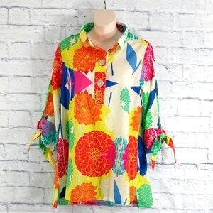 🔵BOGO FREE🔵  Floral Top Loose Fit Colorful 100% Cotton Sz S